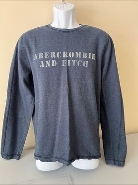 Abercrombie & Fitch Blue & Slate Gray Logo Crewneck Long sleeve Shirt